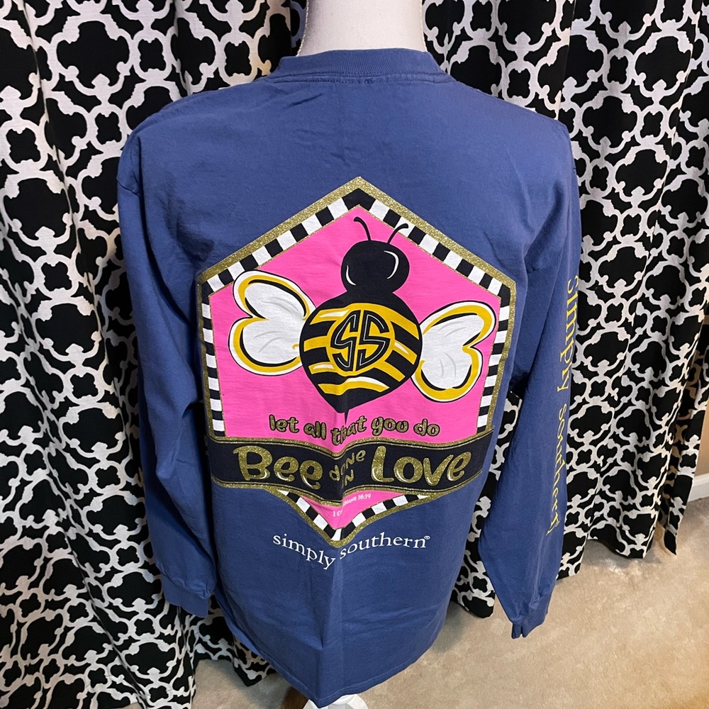 Simply Southern Blue and Pink Bee Love Long Sleeve Tee